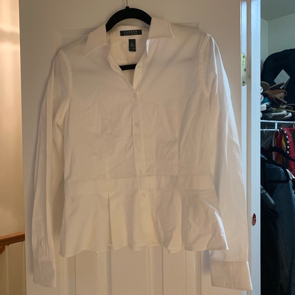 Ralph Lauren Tops - Ralph Lauren Lauren white peplum button down